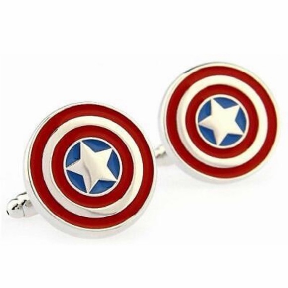 Marvel Avengers Cufflinks Captain America silver star red and blue - Picture 7 of 13